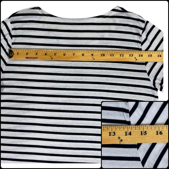 Long Sleeve Asymmetrical Split SharkBite Tee Shirt Tunic Black & White Striped - Picture 6 of 11